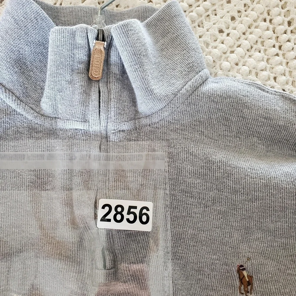Polo Ralph Lauren Sweater Mens Large Gray Estate‎ Rib 1/4 Zip Cotton Pullover
